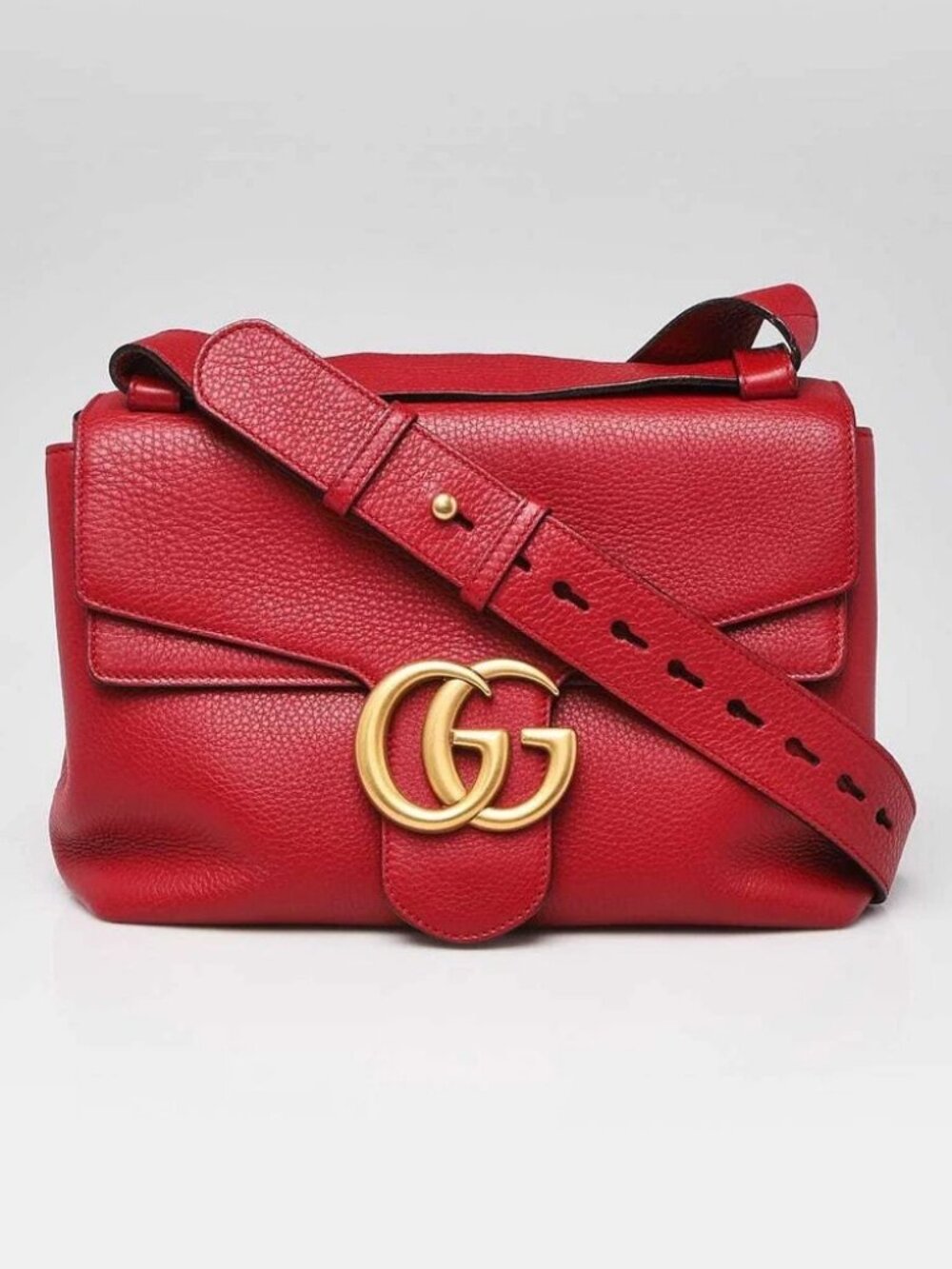Gucci Red Pebbled Leather Marmont Medium Shoulder Bag - Picture 1 of 9